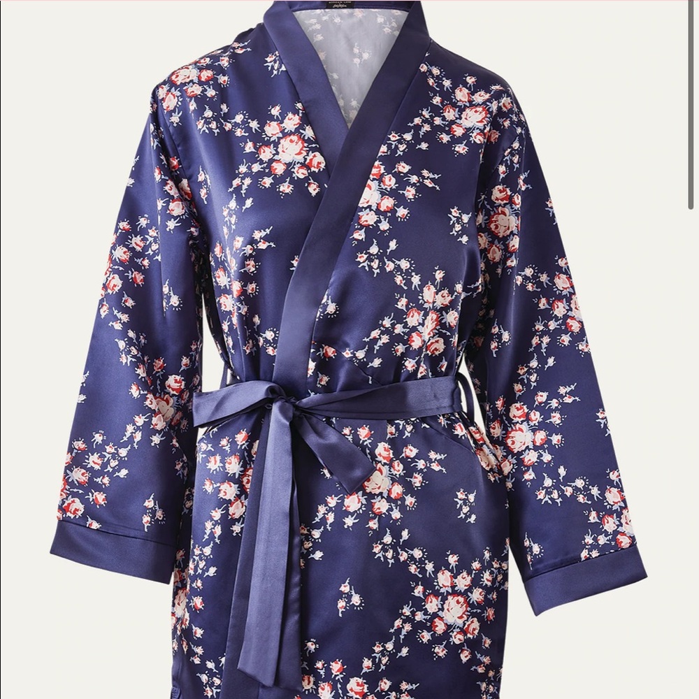Morgan lane navy floral satin robe NEW